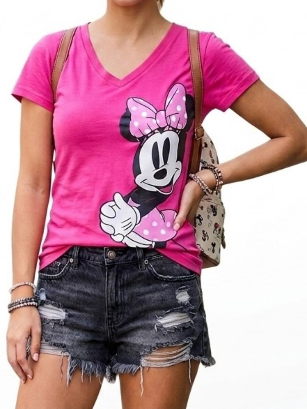 NWOT Vintage Y2K Disney Minnie Mouse Pink Graphic 100% Cotton Tee Size Small